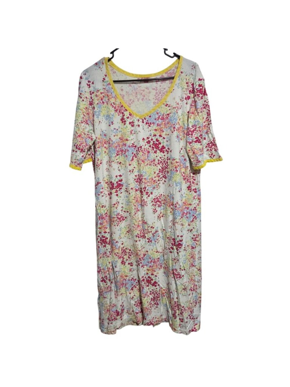 Vintage Vermont Country Store Nightgown Size Medium Floral Print Yellow Trim